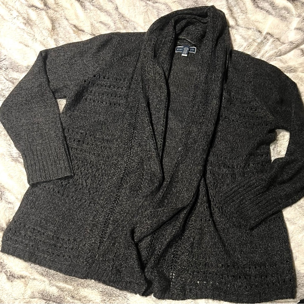 Karen Scott Charcoal Open-Front Shawl Cardigan